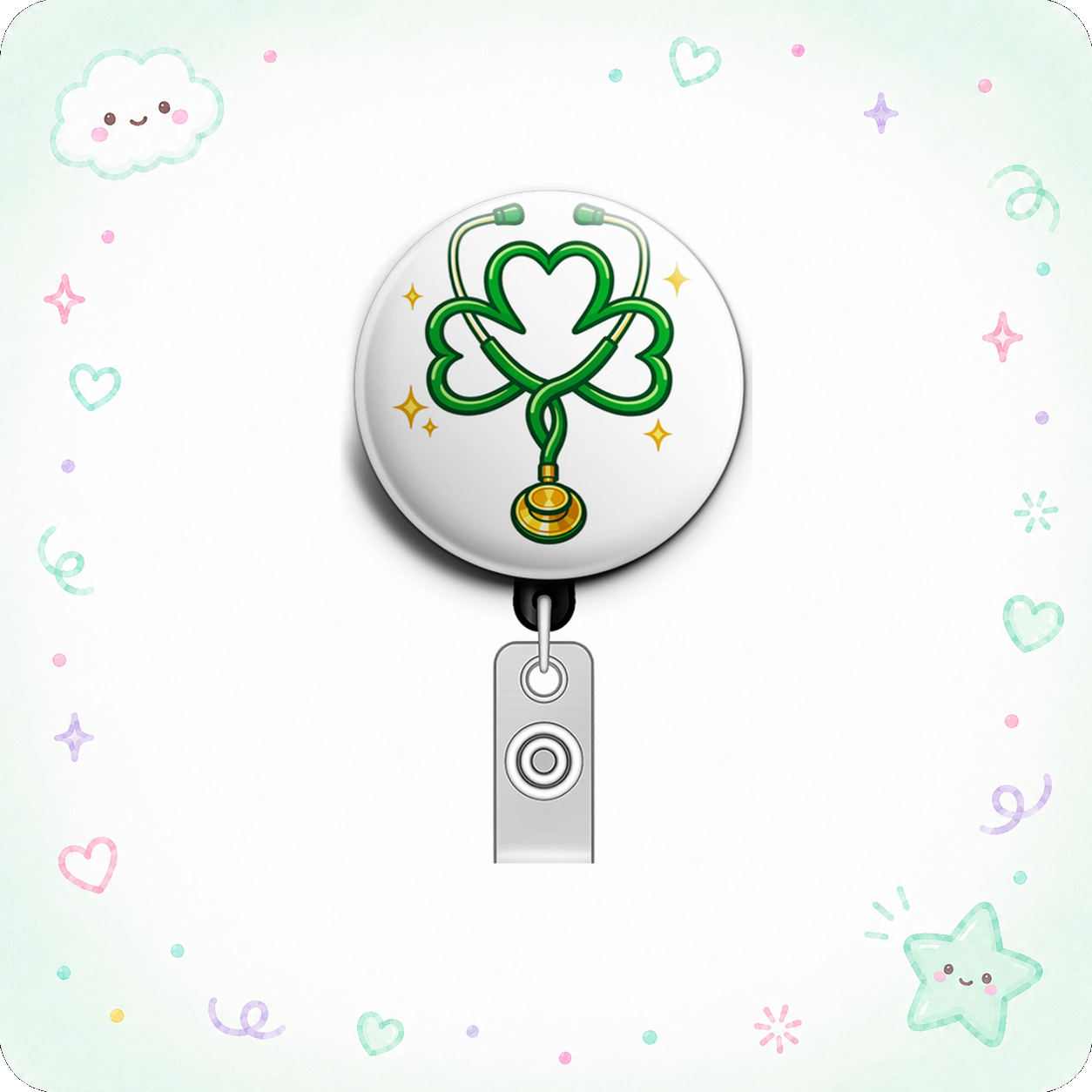 Shamrock Stethoscope Heart 🍀💚 Swapfinity Retractable ID Badge Reel - - Topperswap