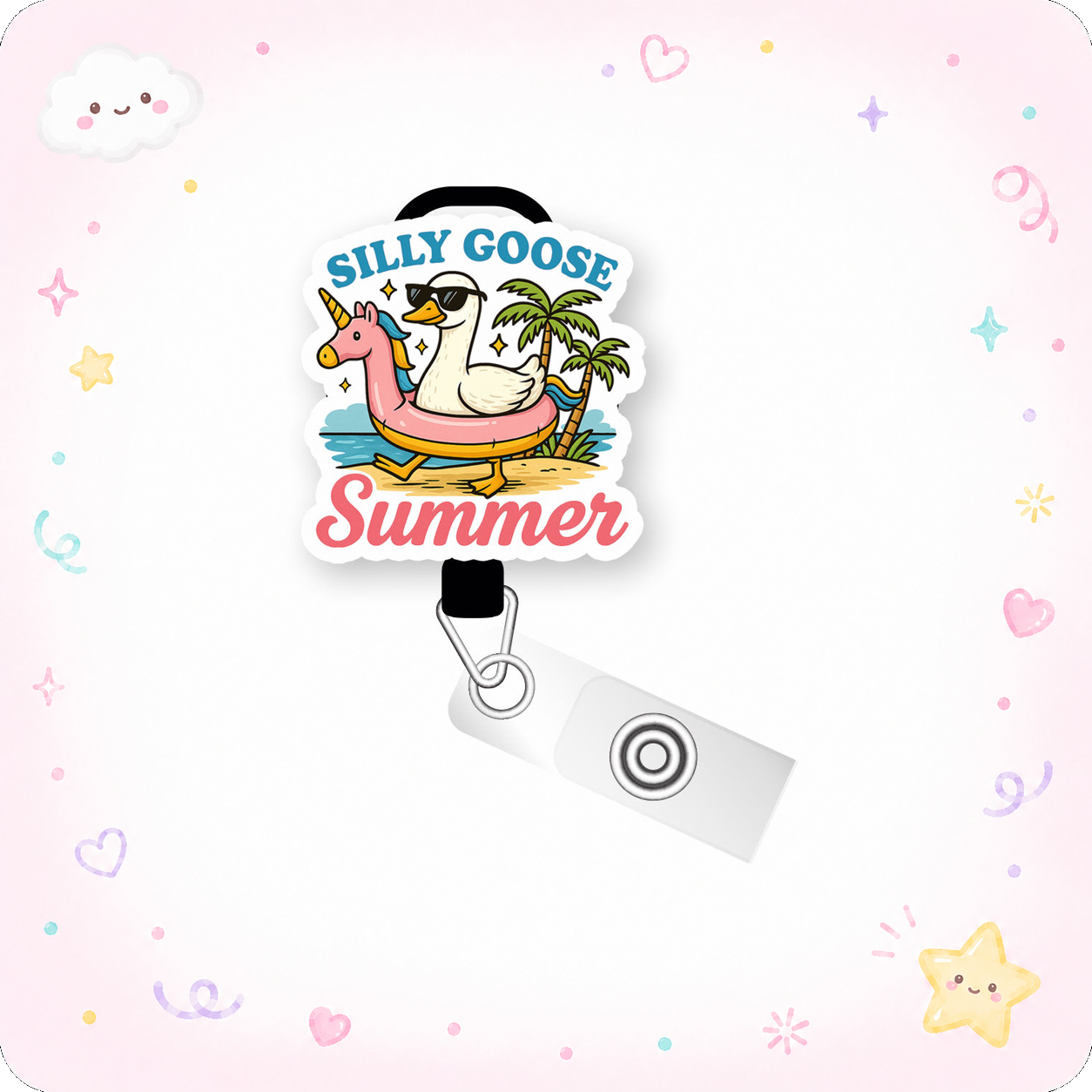 Silly Goose Summer Pop Topper Swapfinity Retractable ID Badge Reel - - Topperswap