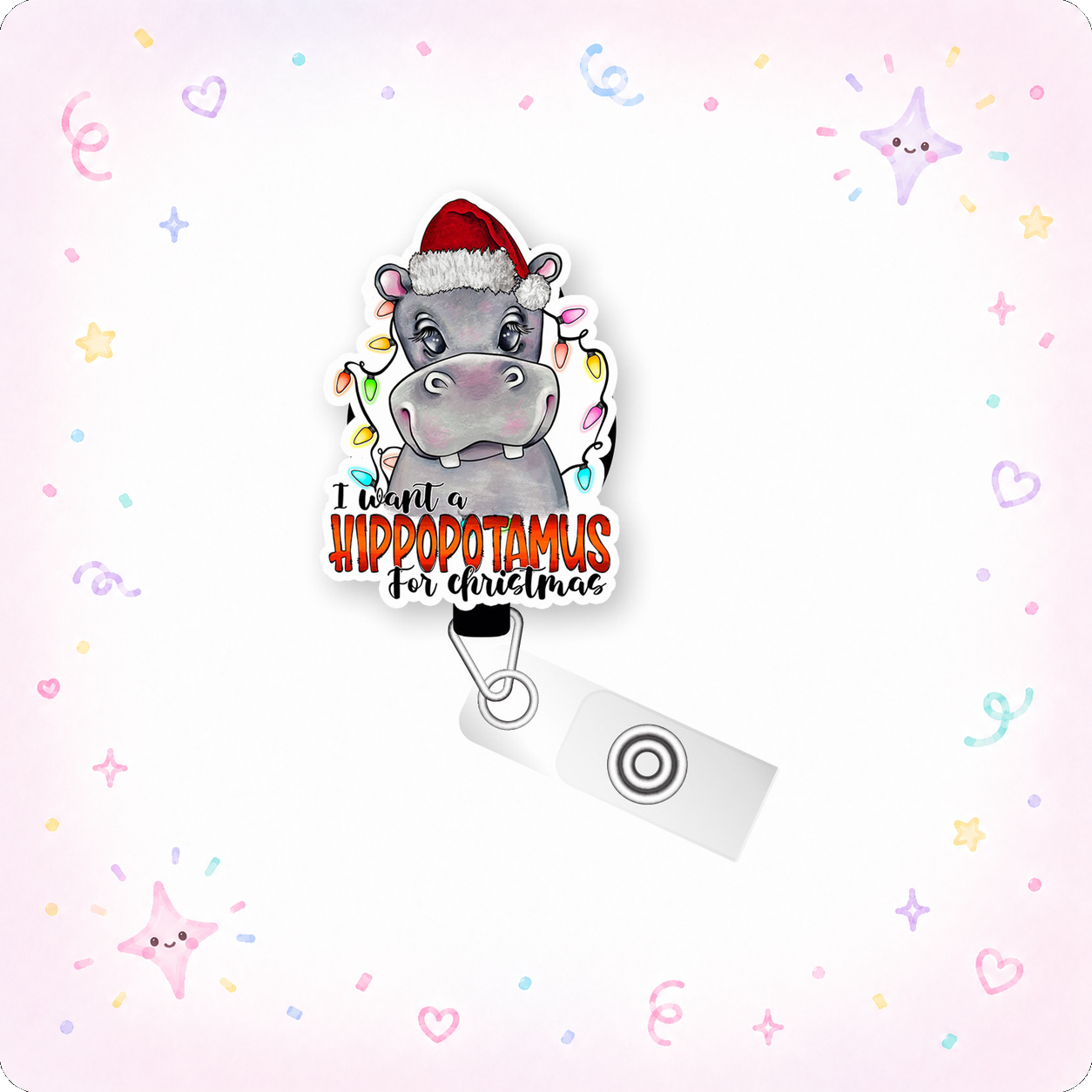 Hippo Christmas Pop Topper Swapfinity Retractable ID Badge Reel - - Topperswap