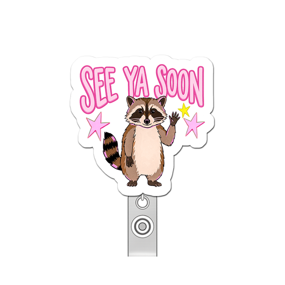 Raccoon Farewell Guru Pop Topper Swapfinity Retractable ID Badge Reel - - Topperswap