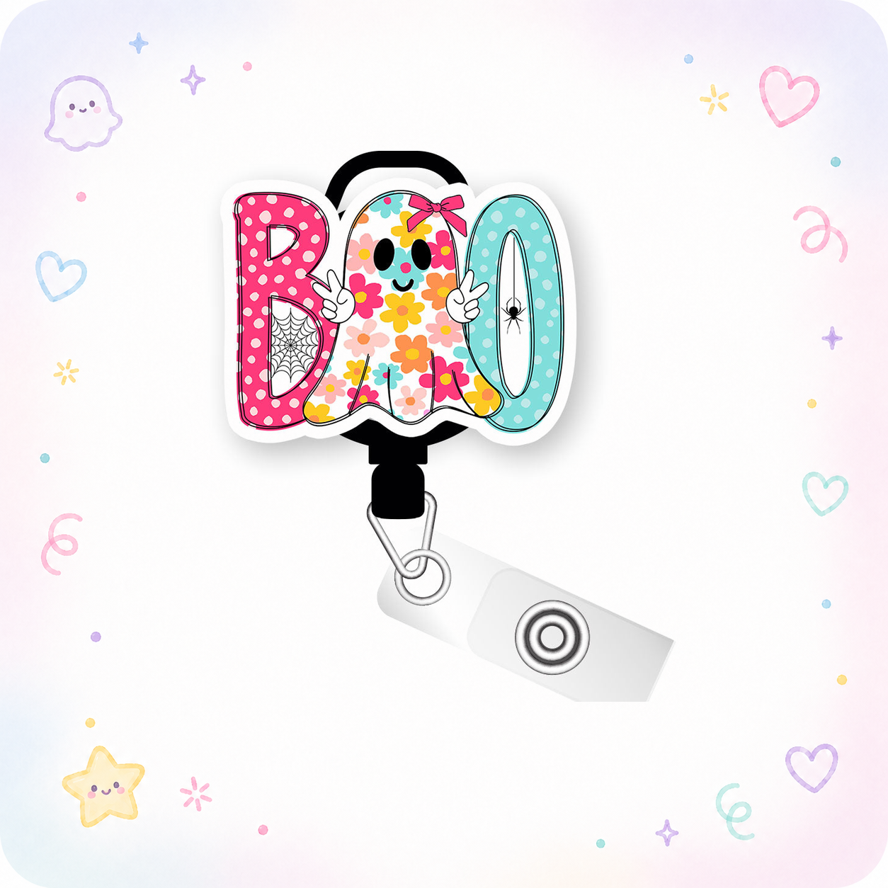 Groovy Flower Boo Pop Topper Swapfinity Retractable ID Badge Reel - - Topperswap