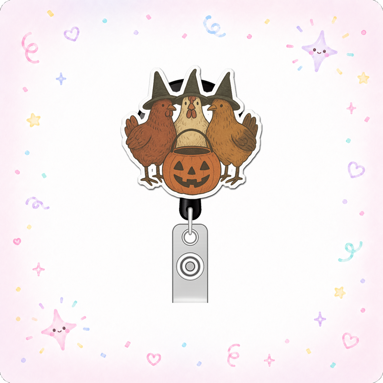 Witchy Chickens Pop Topper Swapfinity Retractable ID Badge Reel - - Topperswap
