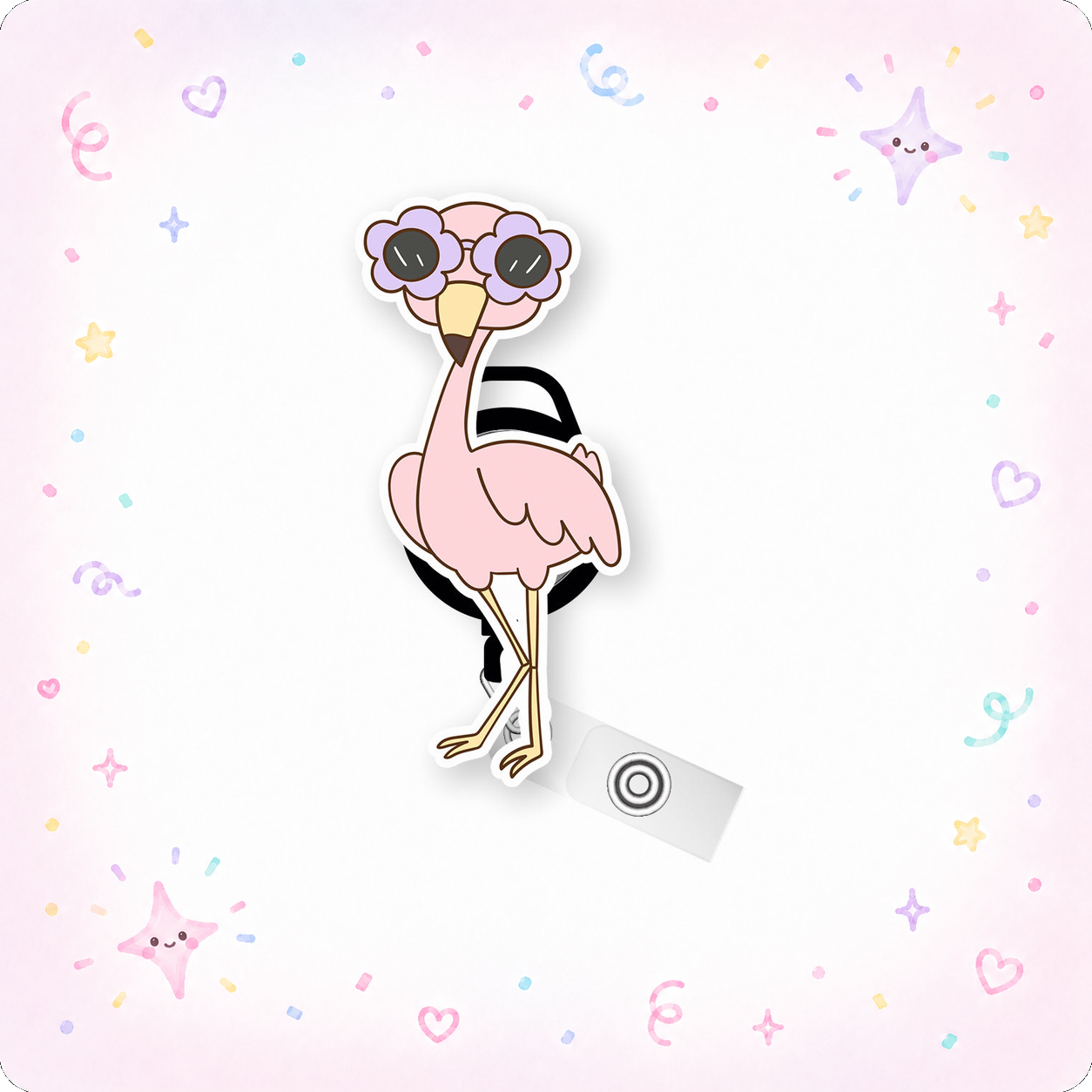 Flower Power Flamingo Pop Topper Swapfinity Retractable ID Badge Reel - - Topperswap