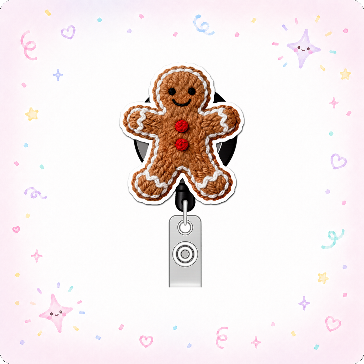 Gingerbread Joy Guru Pop Topper Swapfinity Retractable ID Badge Reel - - Topperswap