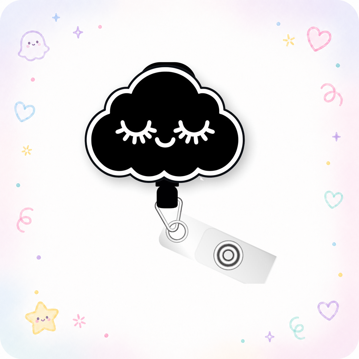 Black Cloud Pop Topper Swapfinity Retractable ID Badge Reel - - Topperswap