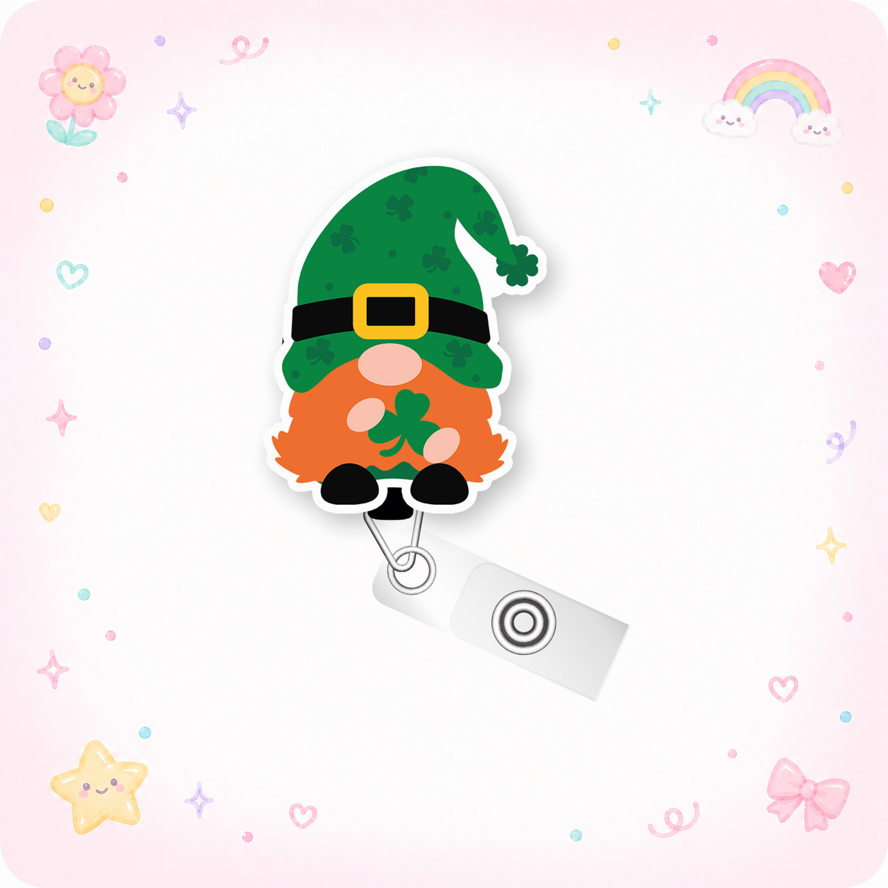 Happy St. Patrick’s Gnome Shamrock Pop Topper Swapfinity Retractable ID Badge Reel - - Topperswap