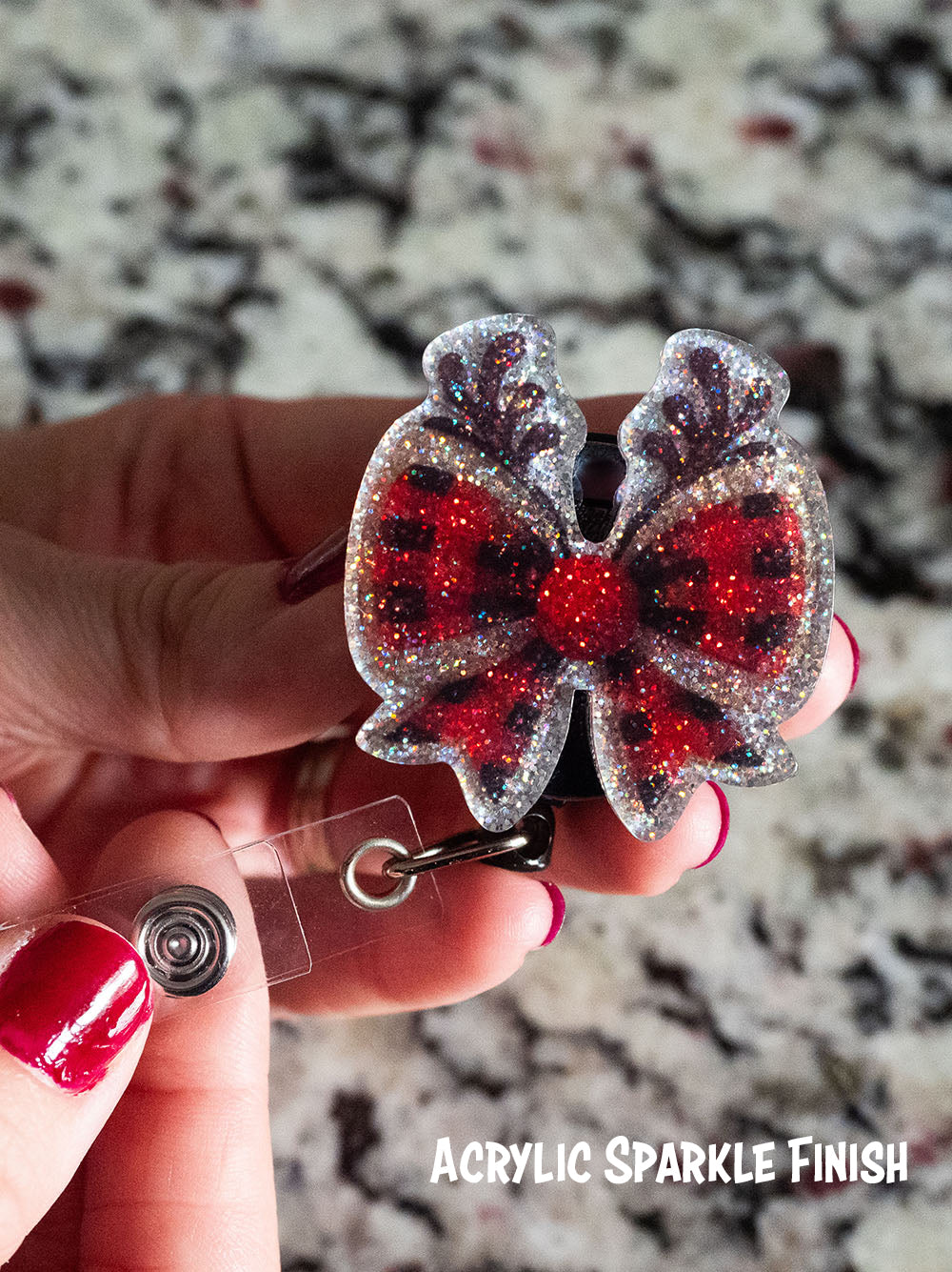Plaid Reindeer Bow Pop Topper Swapfinity Retractable ID Badge Reel - - Topperswap