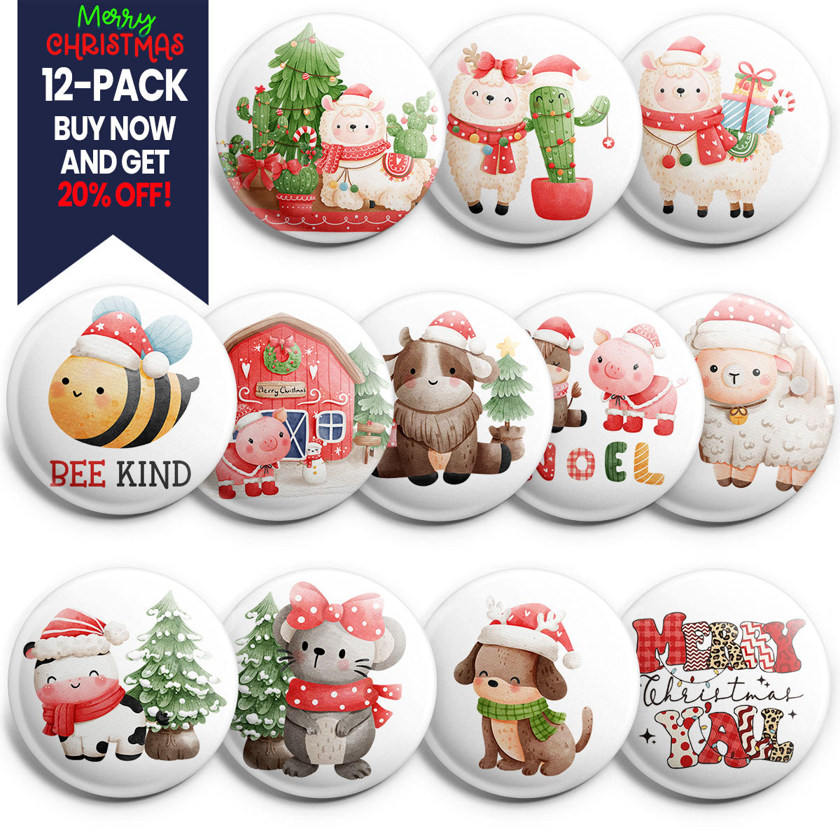 Santa's Farm Animal Topper 12-Pack (Save 20%) - Classic Shine - Topperswap