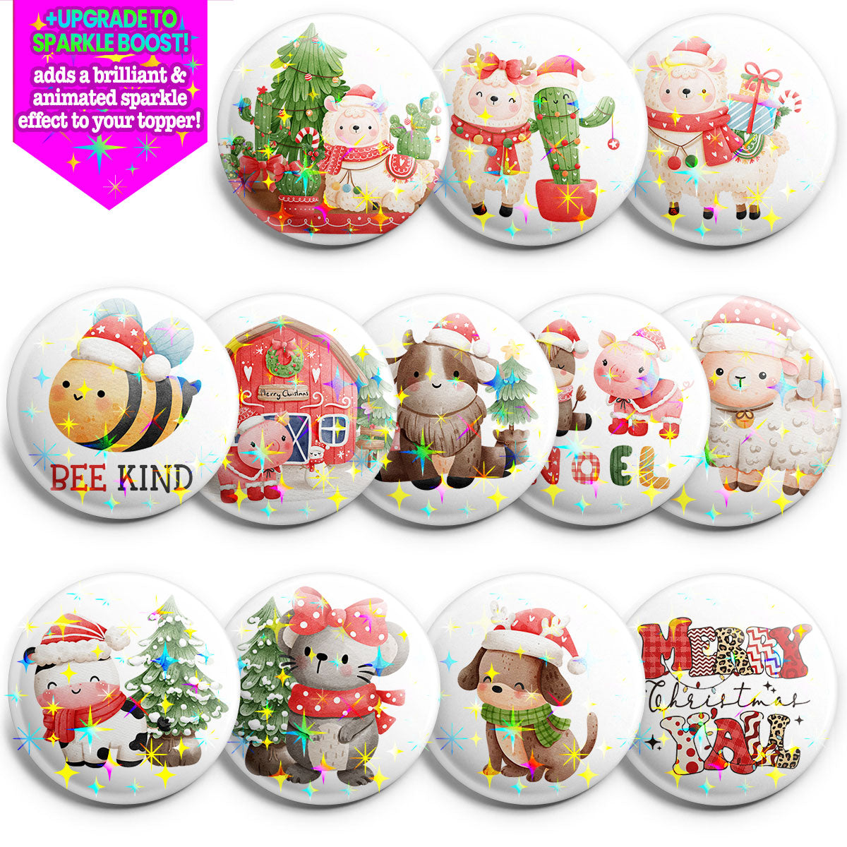 Santa's Farm Animal Topper 12-Pack (Save 20%) - Make them Sparkle! - Topperswap