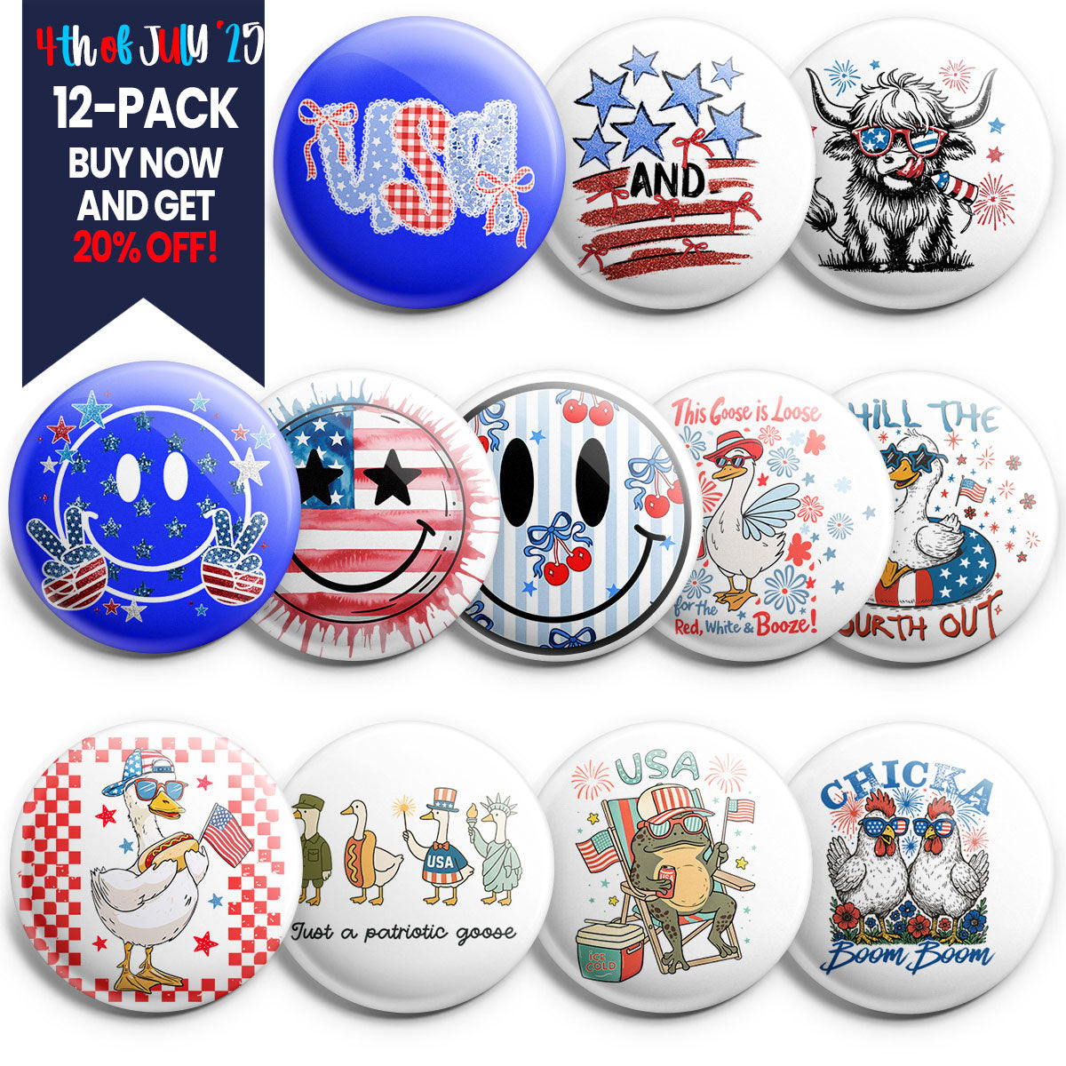 Fourth of July Party Topper 12-Pack (Save 20%) - - Topperswap