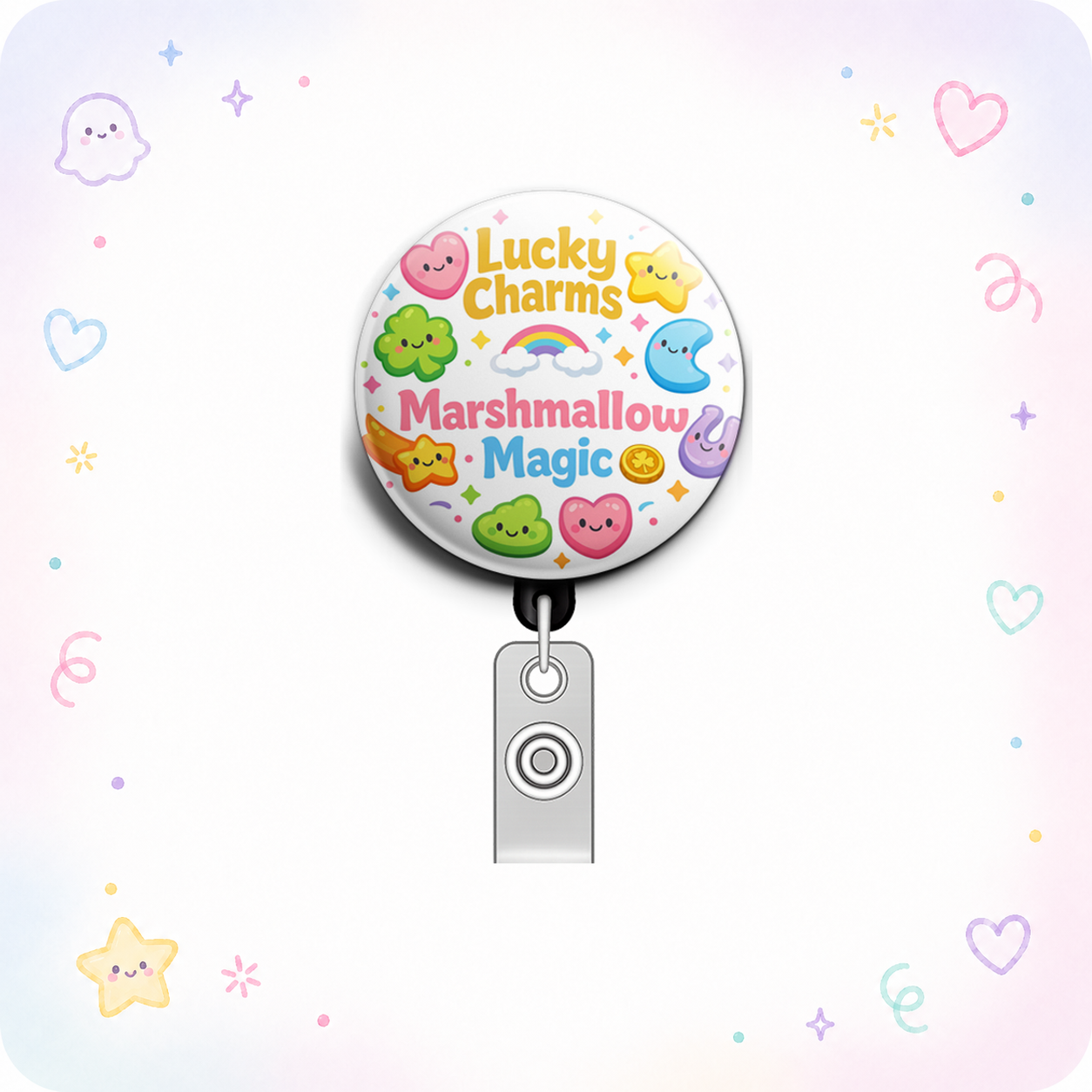 Lucky Charms Marshmallow Magic 🌈🪙 Swapfinity Retractable ID Badge Reel - - Topperswap