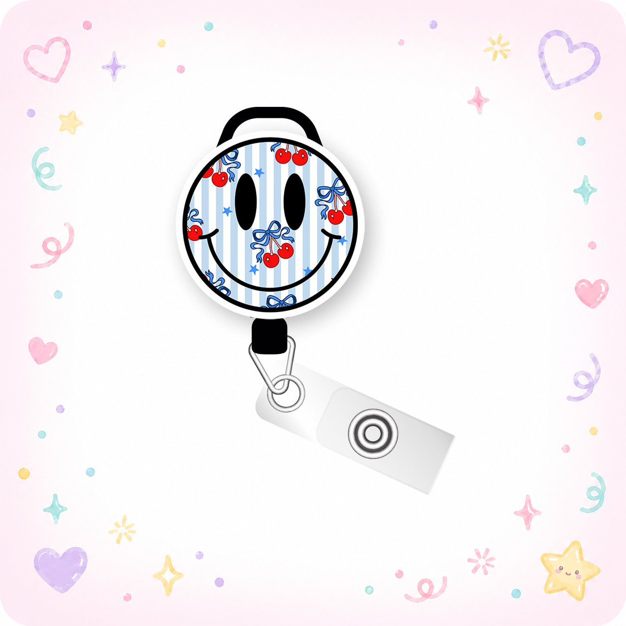 Cherry Bomb Smiley Pop Topper Swapfinity Retractable ID Badge Reel - - Topperswap