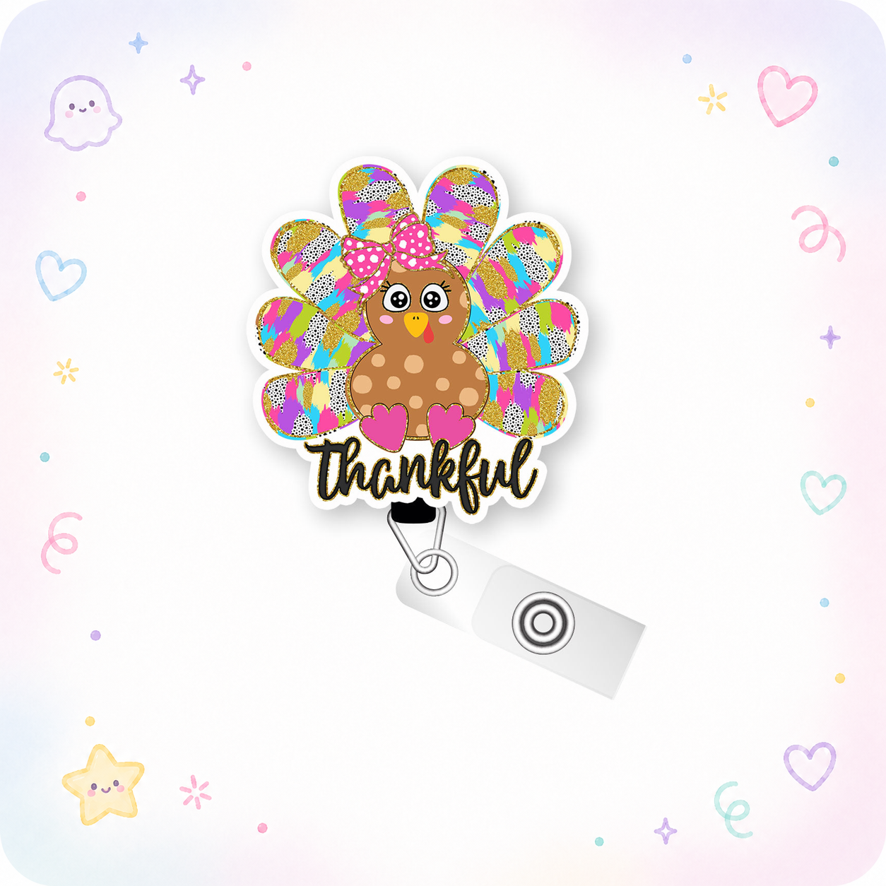 Thankful Turkey Cutie Pop Topper Swapfinity Retractable ID Badge Reel - - Topperswap