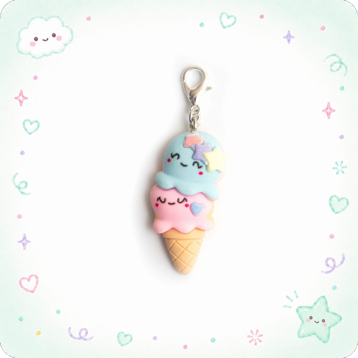 Cute Ice Cream Cone Charm Badge Reel Add-on - - Topperswap