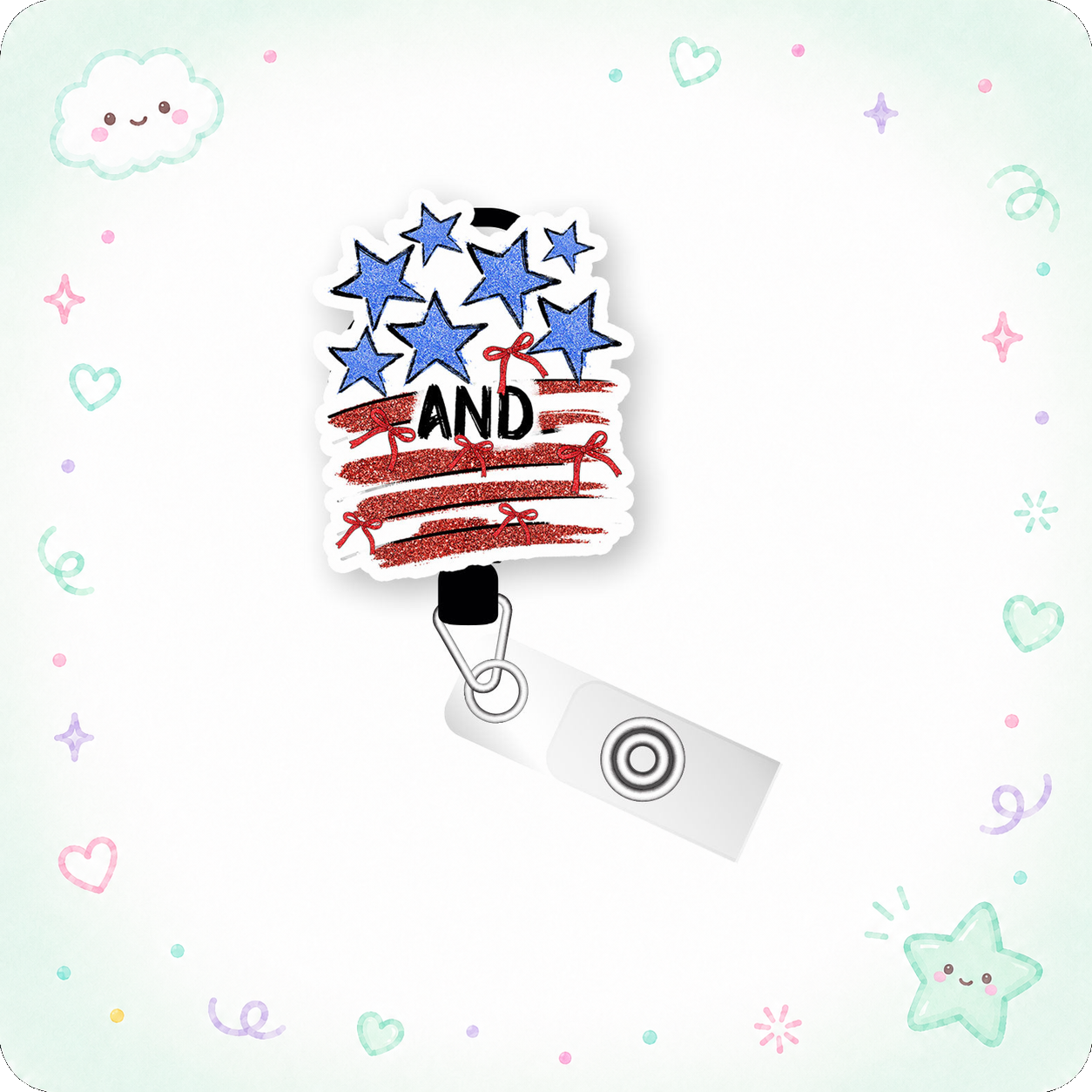 Stars & Bows Forever Pop Topper Swapfinity Retractable ID Badge Reel - - Topperswap