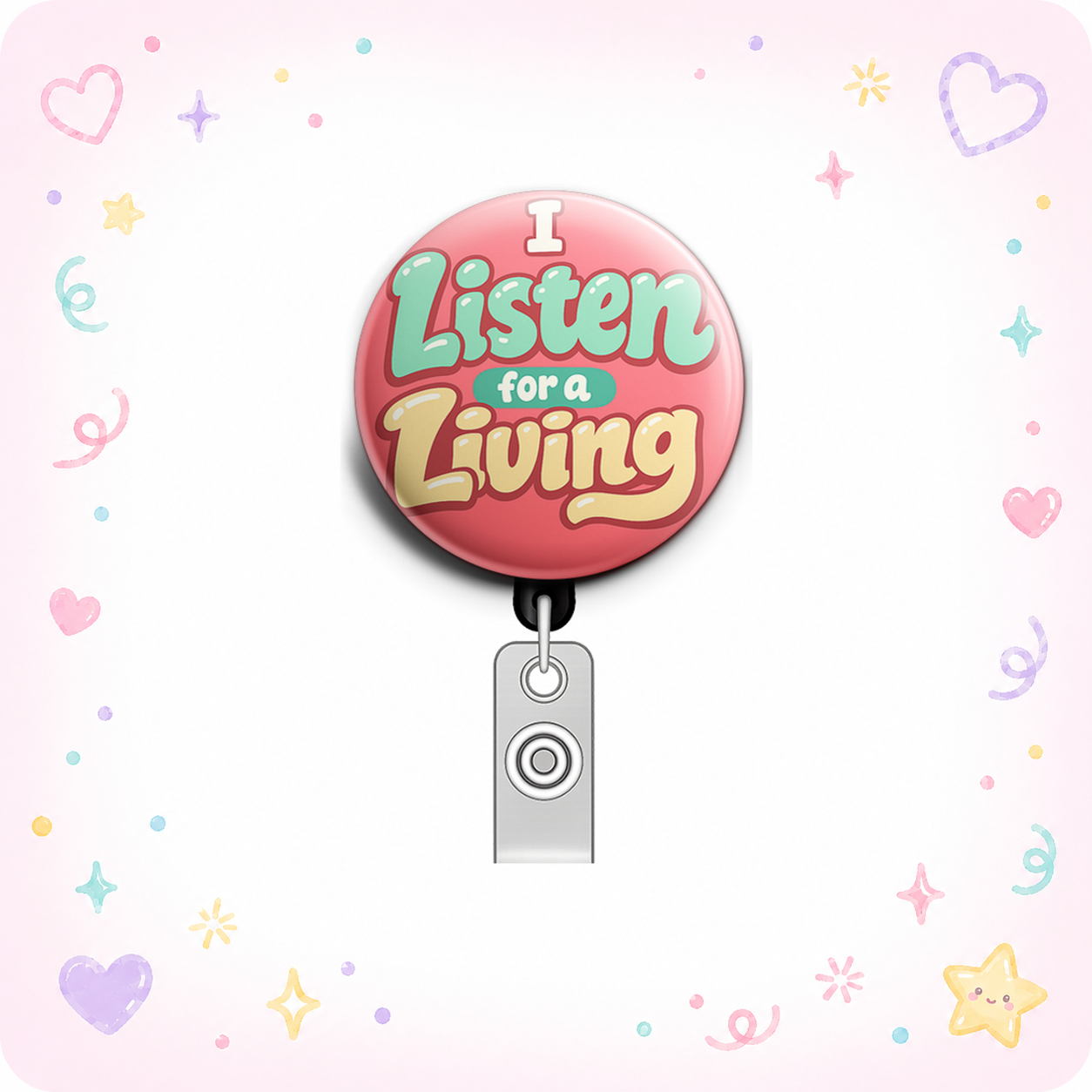 I Listen for a Living Swapfinity Retractable ID Badge Reel - - Topperswap