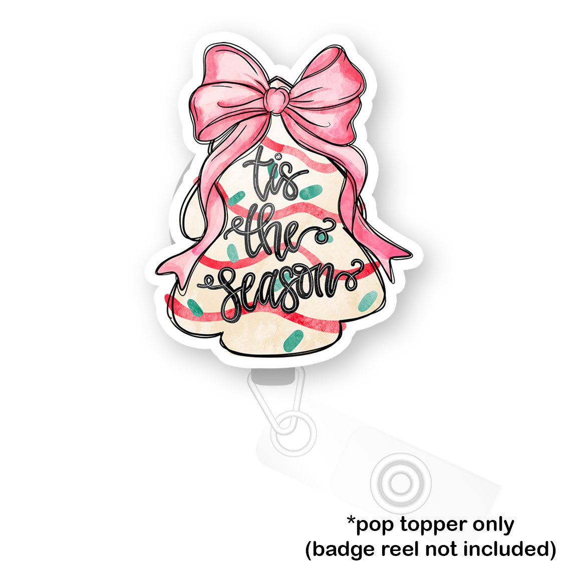 Pink Bow Christmas Tree Snack Cake Pop Topper - Flex - Matte - Topperswap