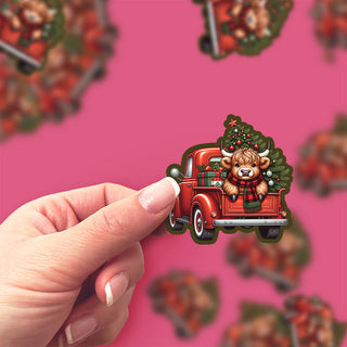 Merry Christmas Highland Cow Truck Sticker
