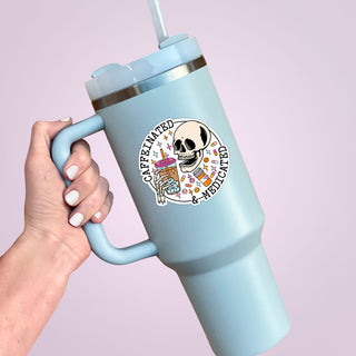 Caffeinated & Medicated Skull Sticker