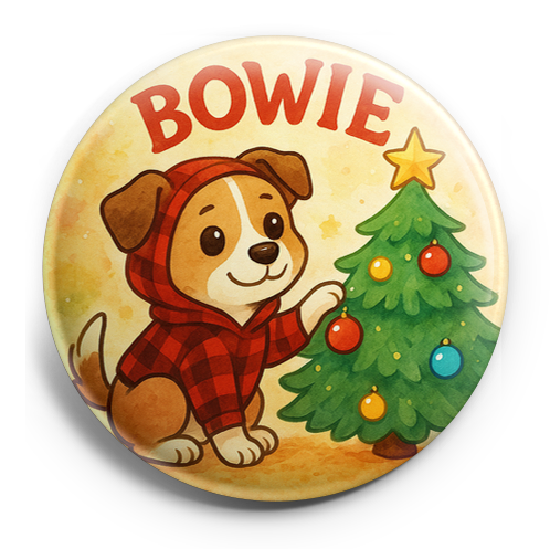 Custom Design – Bowie decorating a Christmas tree with shiny baubles - Topper