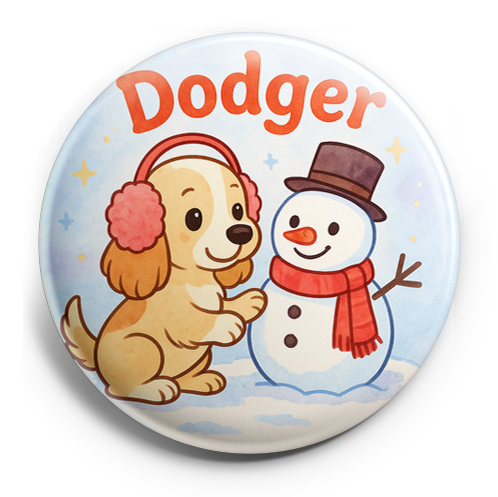 Custom Design – Dodger wearing cozy earmuffs and building a snowman - Topper