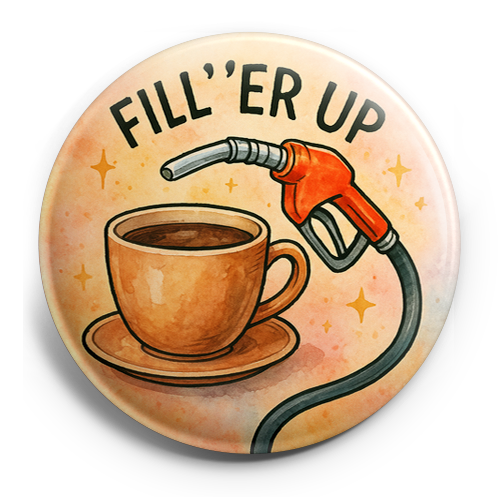 Custom Design – Coffee cup with gas nozzle with text 'Fill 'Er Up' - Topper