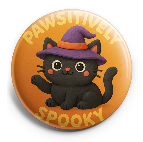 Custom Design – Black cat with witch hat with text 'Pawsitively Spooky' - - Topperswap