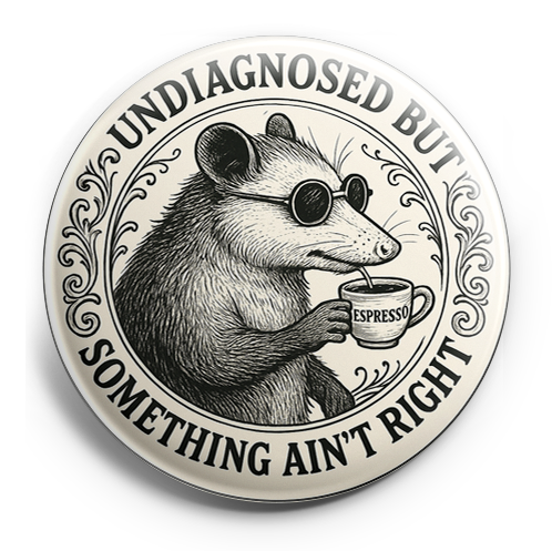 Custom Design – A opossum with shades sipping espresso with text “undiagnose… - - Topperswap