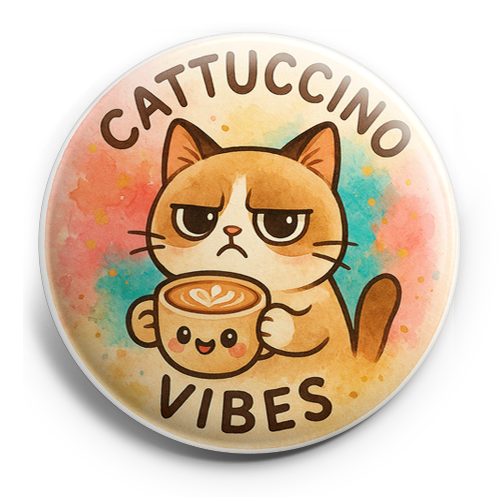 Custom Design – Grumpy cat with a latte: 'Cattuccino Vibes' - - Topperswap