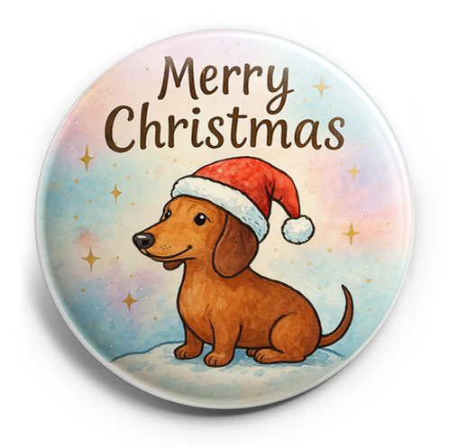 Custom Design – Dachsund wearing a christmas hat sitting on a snowbank with… - Topper