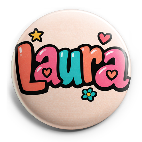 Design a circular badge featuring the name 'Laura' as the ce…