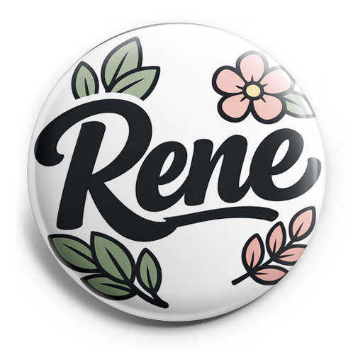 Create a circular badge design featuring the name 'Rene' as…
