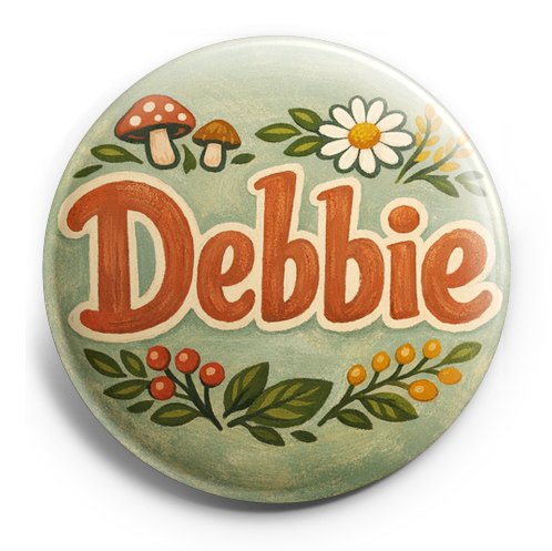 Create a circular badge design featuring the name 'Debbie' a…