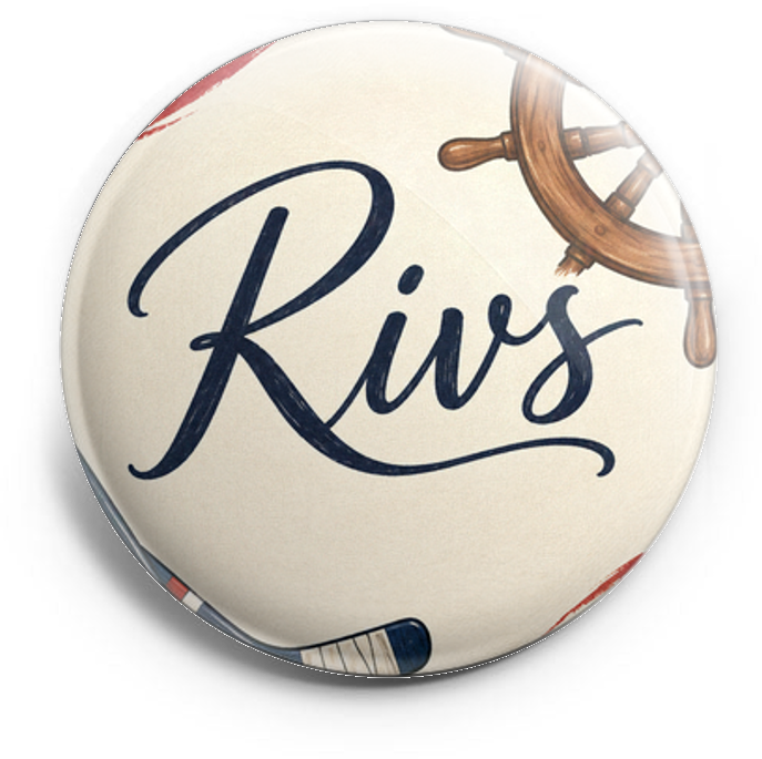 Hockey, red, white, and dark blue, wooden boat wheel – Topper