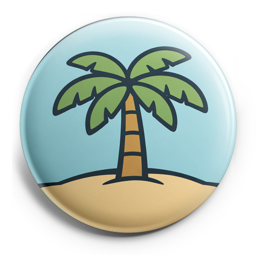Design a circular badge featuring a single, stylized palm tr…