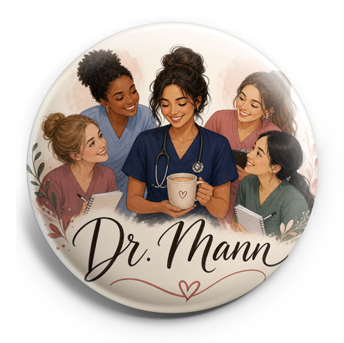 Wearing navy blue scrubs with a chai tea mug and with nursin… – Topper