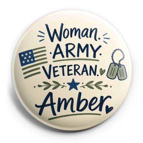Woman army veteran with name Amber on it. Blues and greens – Topper