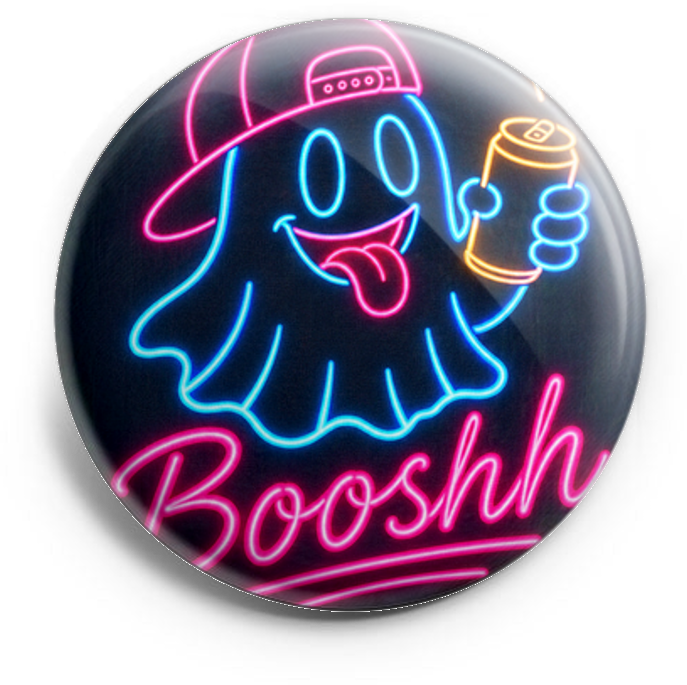 A Ghost that is wearing a hat backwards, holding a can of be… – Topper