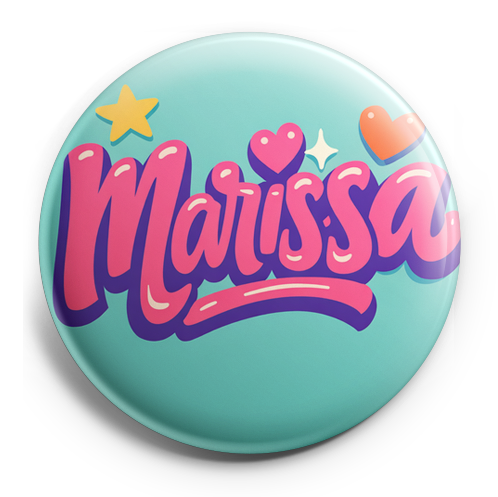 Create a circular badge design featuring the name 'Marissa'…