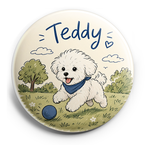 Custom Design – Make a white bichon dog with a blue color that says “Teddy”.… - Topper (Regular) - Topperswap