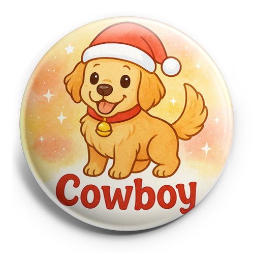 Custom Design – Cowboy wearing a Santa hat, with a jingling bell collar - Topper