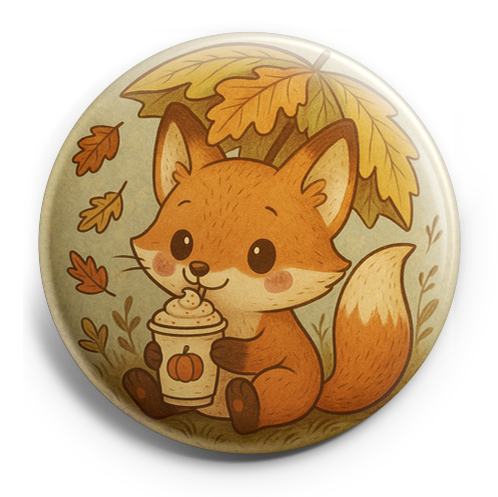 Custom Design – A fox sipping a pumpkin spice latte under an umbrella of lea… - - Topperswap