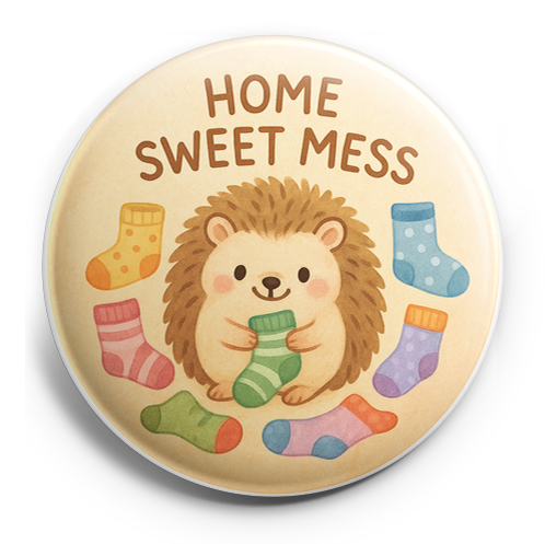 Custom Design – A hedgehog making a nest of mismatched socks saying 'Home Sw… - - Topperswap