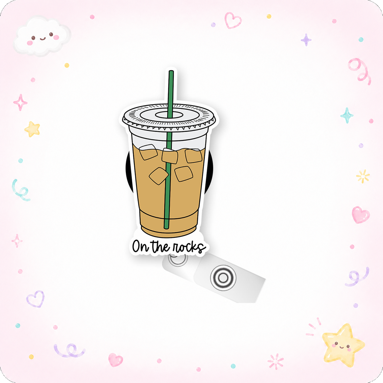Coffee On the Rocks Pop Topper Swapfinity Retractable ID Badge Reel - - Topperswap