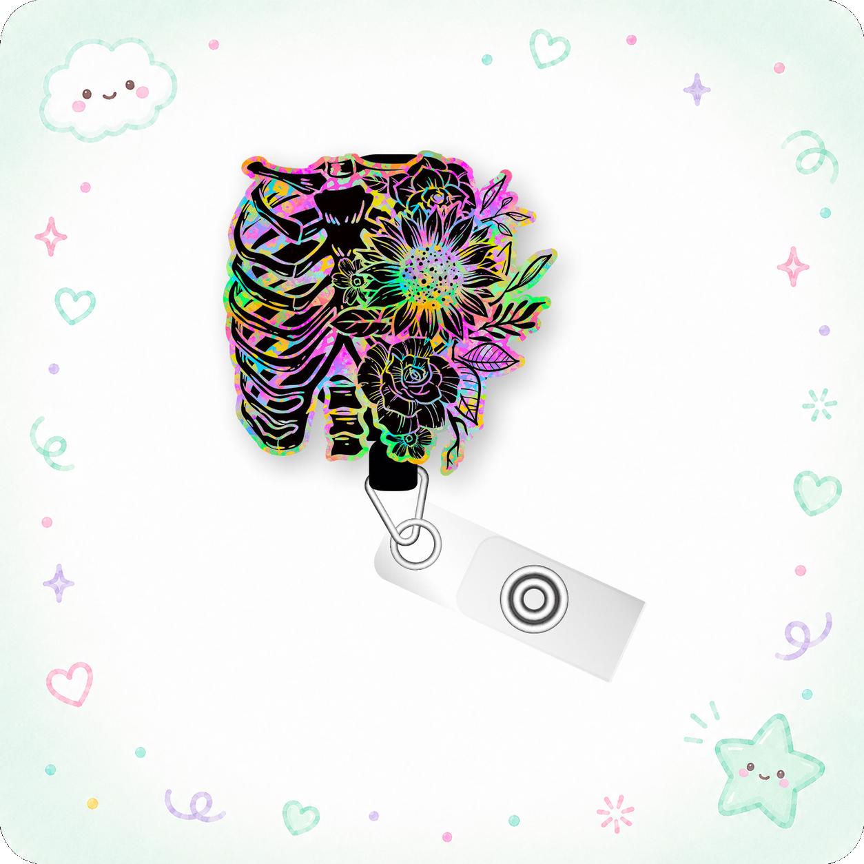 Neon X-Ray Floral Pop Topper Swapfinity Retractable ID Badge Reel - - Topperswap