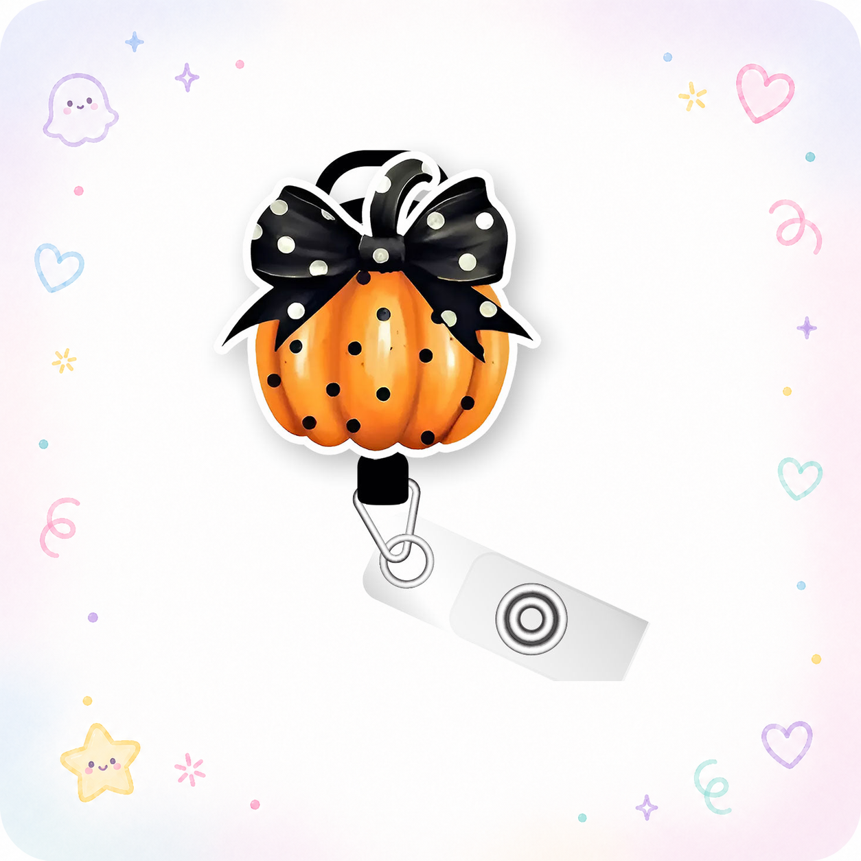 Polka-Dot Pumpkin Perfection Pop Topper Swapfinity Retractable ID Badge Reel - - Topperswap