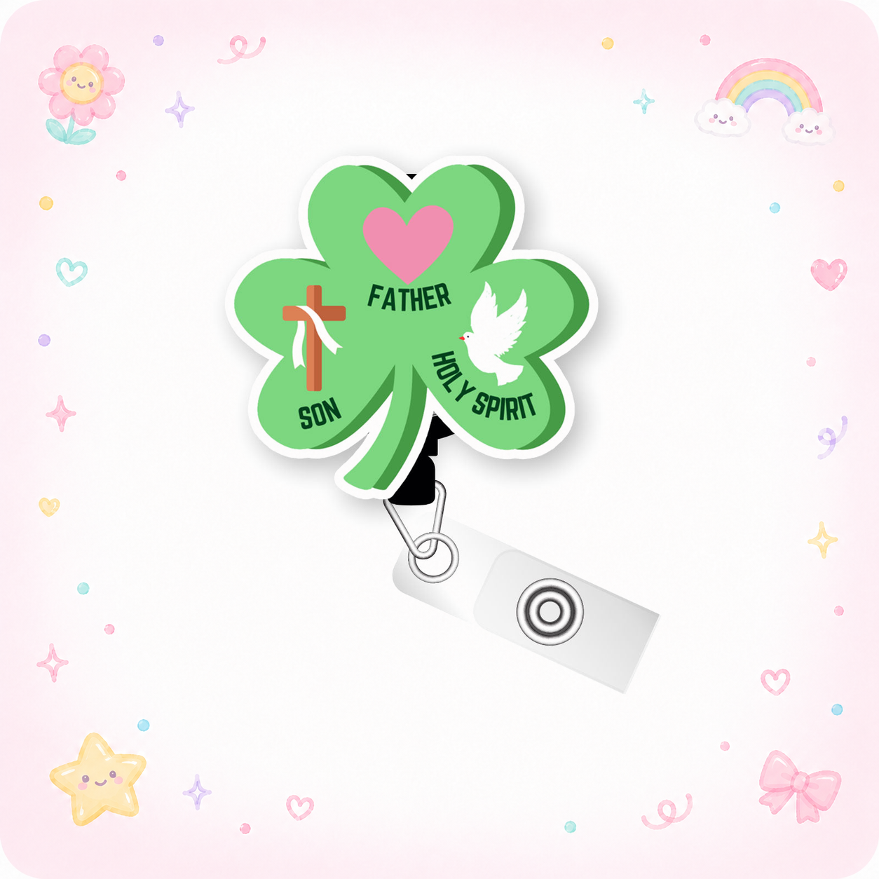 Holy Trinity Shamrock Pop Topper Swapfinity Retractable ID Badge Reel - - Topperswap