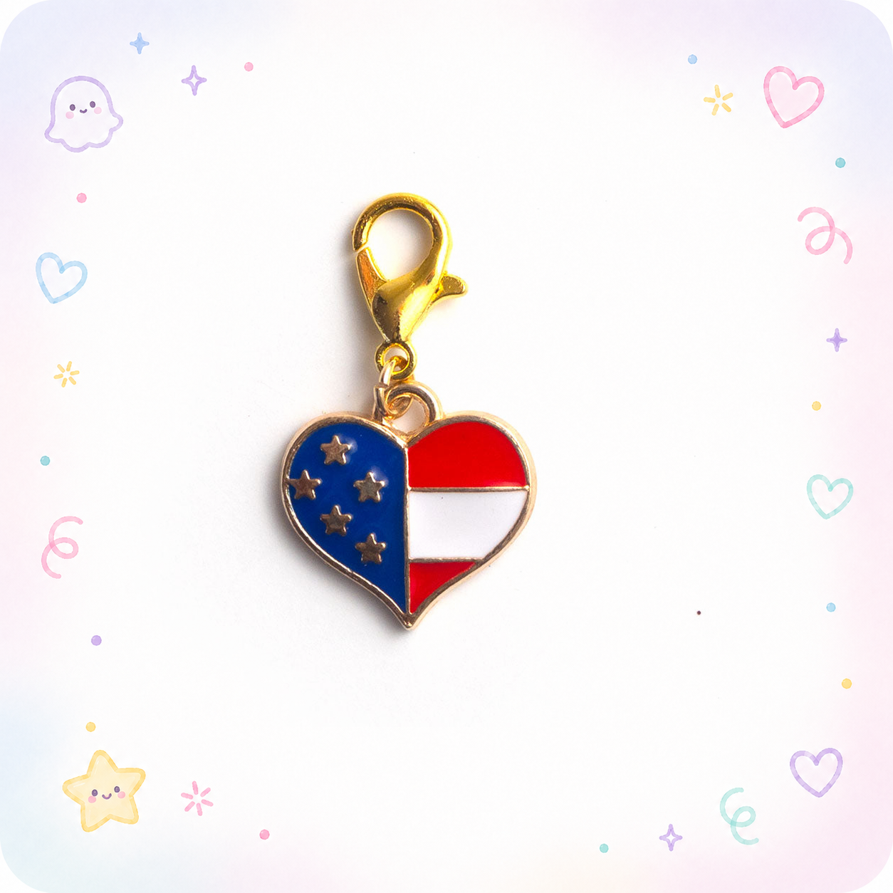 American Flag Heart Charm Badge Reel Add-on - - Topperswap