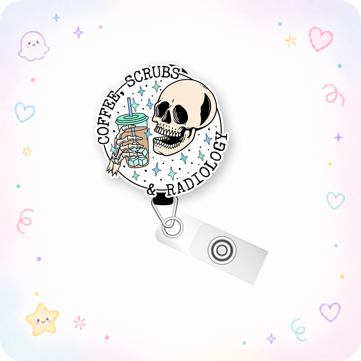 Caffeinated Radiology Pop Topper Swapfinity Retractable ID Badge Reel - - Topperswap