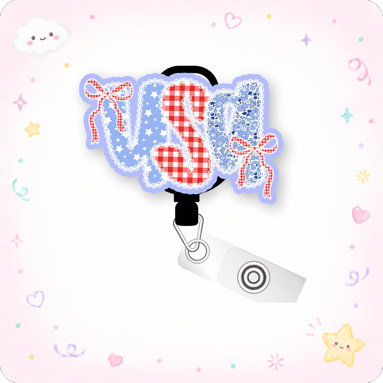 Sparkle & Stripes USA Pop Topper Swapfinity Retractable ID Badge Reel - - Topperswap